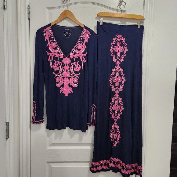 INC International Concept 2 piece Tunic Maxi Skirt set S/M - Picture 1 of 16
